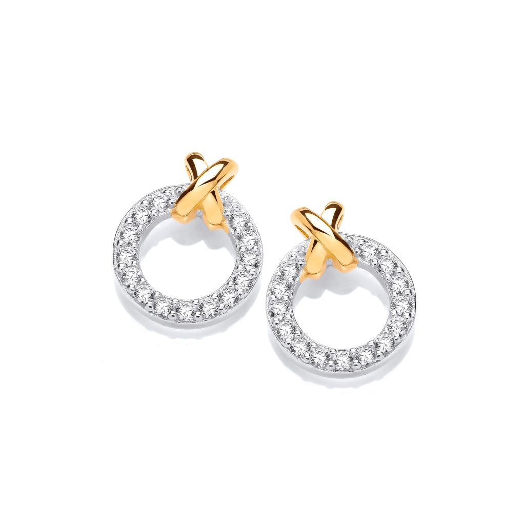 Silver Gold Vermeil Circular Open CZ & Kiss Stud Earrings