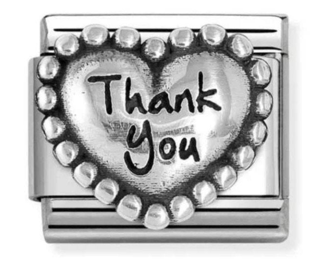NOM HEART THANK YOU SILV SH. - OXIDISED SYMBOLS