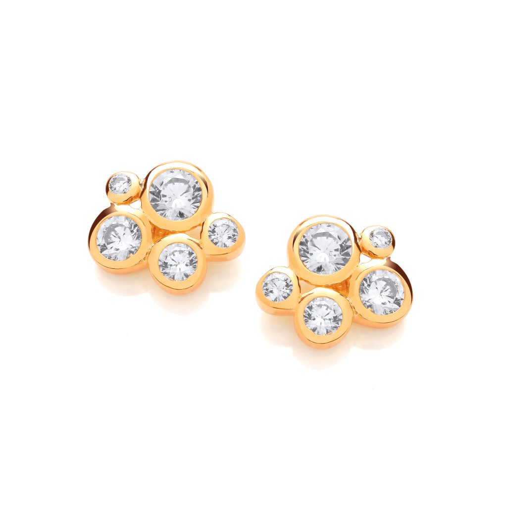 SILV GOLD VERMEIL & CZ BUBBLE CLUSTER STUD EARRINGS