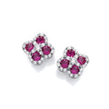 SILVER CZ & RUBY CZ VINTAGE LOOK CLOVER STUD EARRINGS