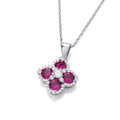 SILVER CZ & RUBY CZ VINTAGE LOOK CLOVER PENDANT ON CHAIN