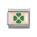NOM ROSE GOLD GRN ENAMEL FOUR LEAF CLOVER