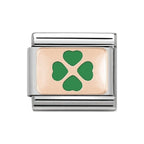 NOM ROSE GOLD GRN ENAMEL FOUR LEAF CLOVER