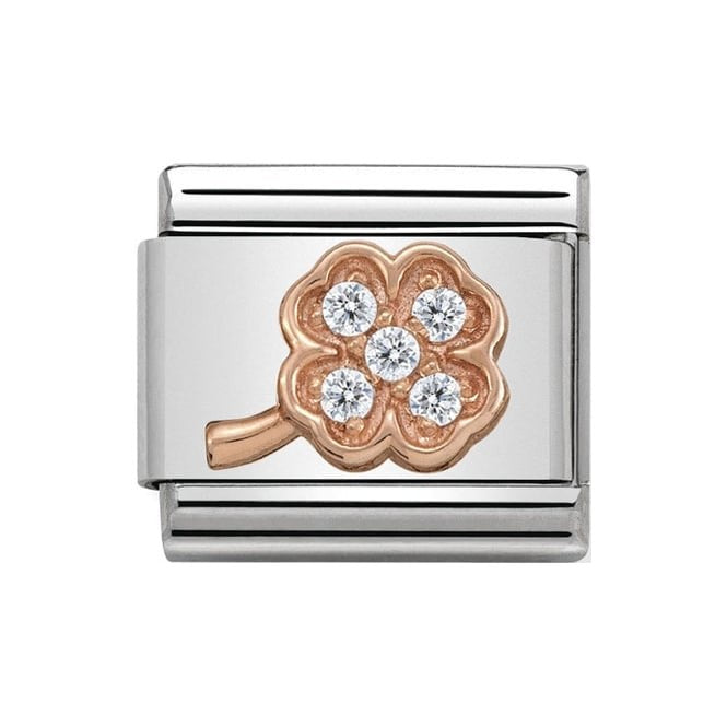 NOM ROSE GOLD 4 LEAF CLOVER RICH WHT CZ