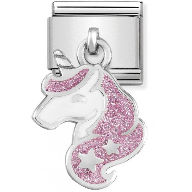 UNICORN PINK GLITTER ENAMEL DANGLE CHARM