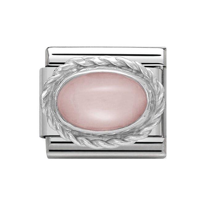 NOM OVAL PINK OPAL ROPE EDGE SILV - HARD STONE