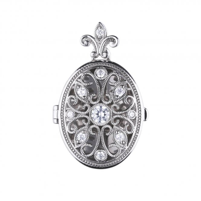 SILV ZIRC DIAMONFIRE OVAL ORNATE LOCKET PENDANT
