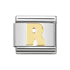 LETTER R GOLD NOM CHARM - 18CT & SS