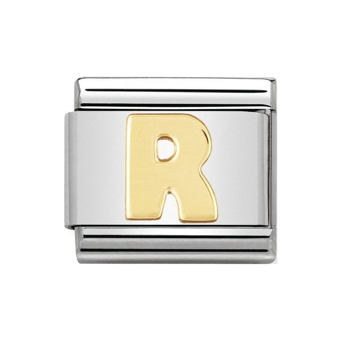 LETTER R GOLD NOM CHARM - 18CT & SS