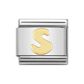 LETTER S GOLD NOM CHARM - 18CT & SS