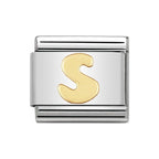 LETTER S GOLD NOM CHARM - 18CT & SS