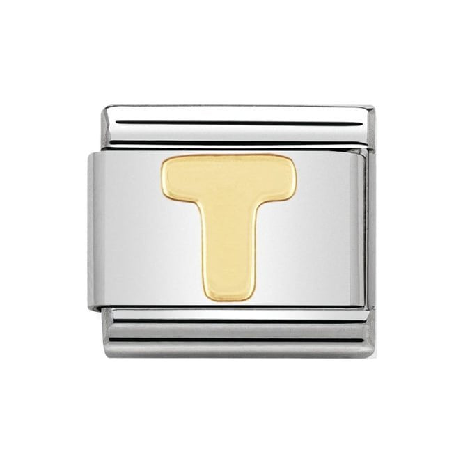 LETTER T GOLD NOM CHARM - 18CT & SS