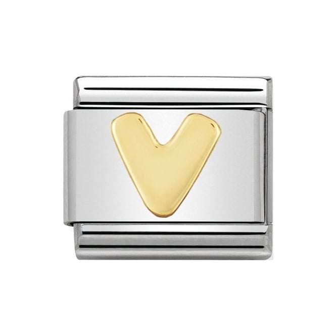 LETTER V GOLD NOM CHARM - 18CT & SS