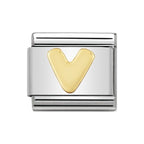 LETTER V GOLD NOM CHARM - 18CT & SS