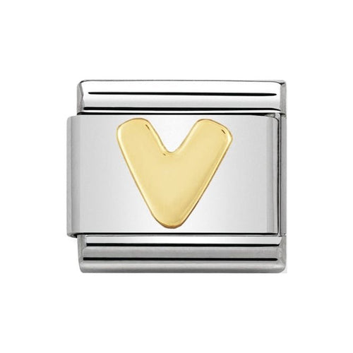 LETTER V GOLD NOM CHARM - 18CT & SS