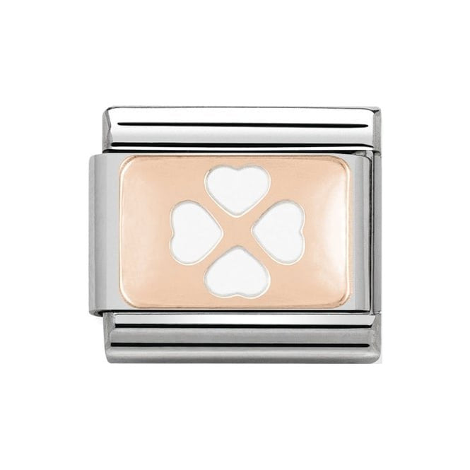 NOM ROSE GOLD WHT ENAMEL FOUR LEAF CLOVER