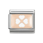 NOM ROSE GOLD WHT ENAMEL FOUR LEAF CLOVER