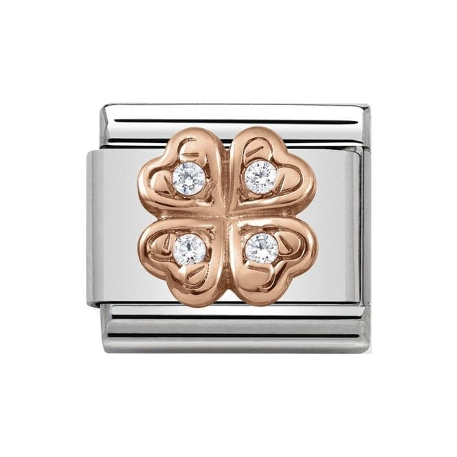 NOM ROSE GOLD WHT FOUR LEAF CLOVER CZ 430302.04