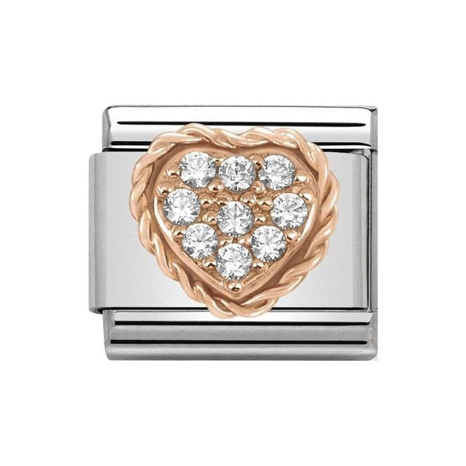 NOM ROSE GOLD HEART WHT CZ PAVE