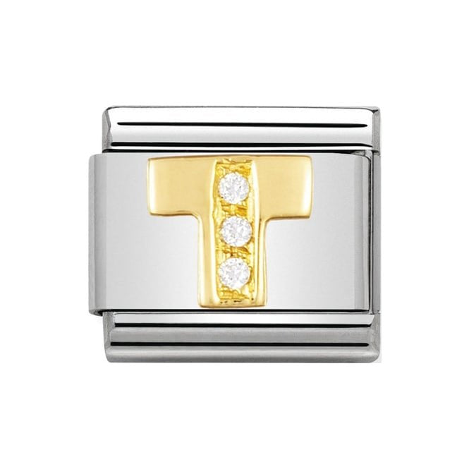 NOM T GOLD CZ LETTER-CZ INITIALS