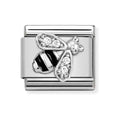 NOM SILV SH BLK & WHT CZ BEE CHARM