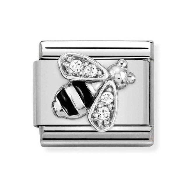 NOM SILV SH BLK & WHT CZ BEE CHARM
