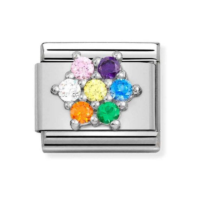 NOM SILV SH RAINBOW CZ FLOWER CHARM