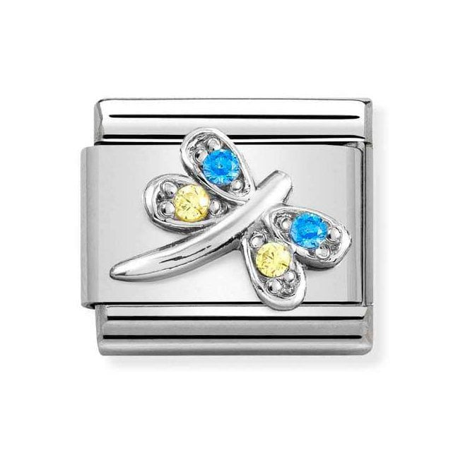 NOM BLUE & YELLOW DRAGONFLY MULTI CZ SILV SHINE