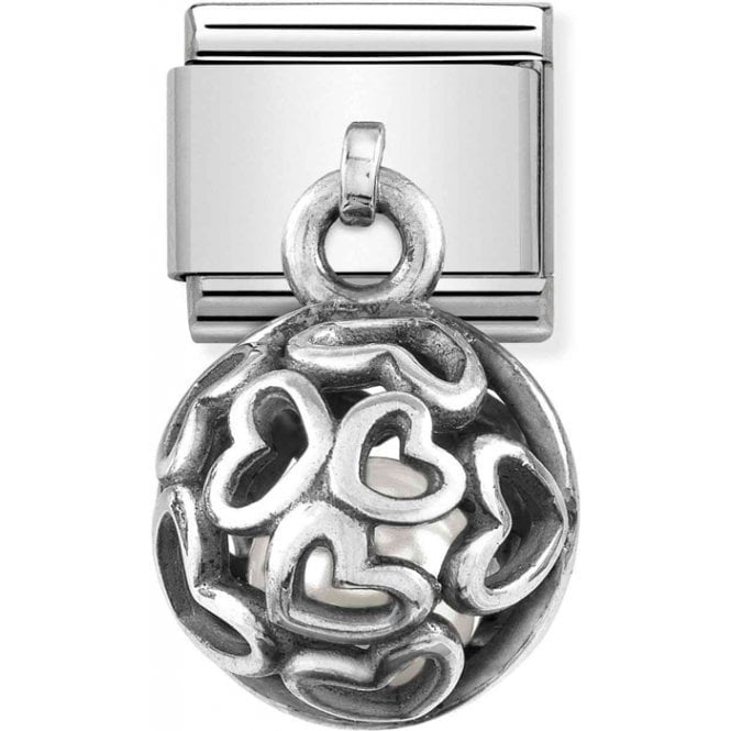 NOM WHITE PEARL HEARTS DANGLE - ROUND CAGES