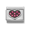 NOM SILV BLK FUCHSIA HEART CZ CHARM