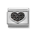 NOM SILV BLK HEART CZ CHARM