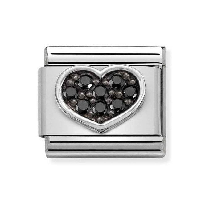 NOM SILV BLK HEART CZ CHARM
