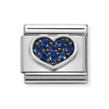 NOM SILV BLUE HEART CZ CHARM SYMBOLS OX
