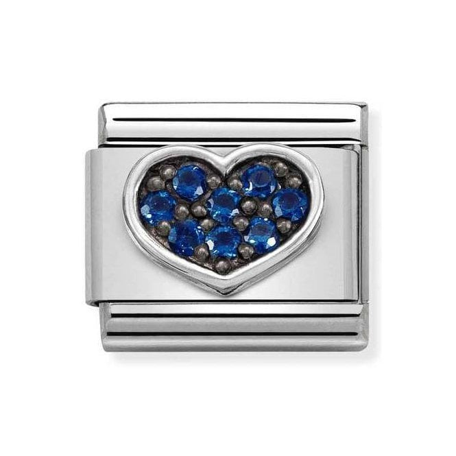 NOM SILV BLUE HEART CZ CHARM SYMBOLS OX