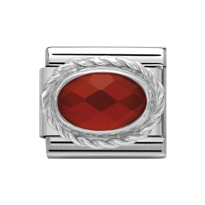 NOM OVAL RED AGATE ROPE EDGE SILV - HARD STONE