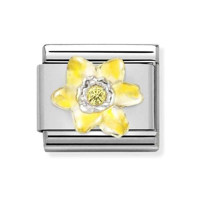 NOM SILV CZ EMANEL YELLOW NARCISSUS - CL SYMBOLS