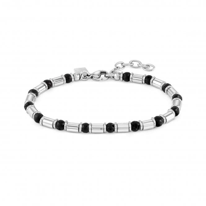 SS BEAD & BLK LAVA STONE BRACELET - INSTINCT