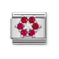 NOM SILV WHT & RICH RED CZ FLOWER CHARM