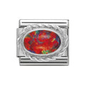 NOM OVAL RED OPAL ROPE EDGE SILV - HARD STONE