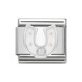 NOM CZ WHT HORSESHOE SILV SHINE