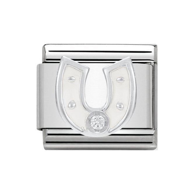 NOM CZ WHT HORSESHOE SILV SHINE