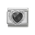 NOM BLK HEART SILV SHINE - CZ HEART