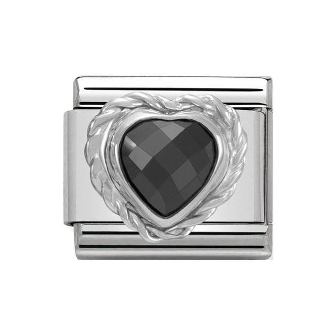 NOM BLK HEART SILV SHINE - CZ HEART
