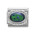 NOM OVAL GREEN OPAL ROPE EDGE SILV - HARD STONE