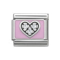 NOM CZ HEART PINK ENAMEL SILV SHINE