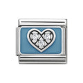 NOM CZ HEART BLUE ENAMEL SILV SHINE