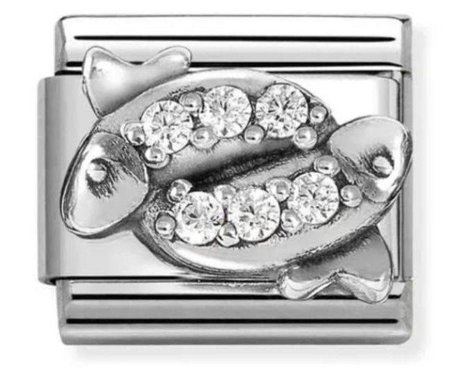 NOM SILV CZ PISCES - ZODIAC RELIEF