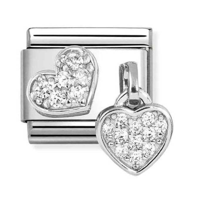 NOM CZ PAVE HEART & HEART - CHARMS