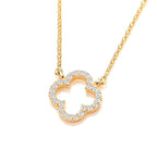 SILVER GOLD COLOUR OPEN CZ CLOVER MODERN VINTAGE PENDANT & CHAIN