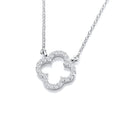 SILVER OPEN CZ CLOVER MODERN VINTAGE PENDANT & CHAIN